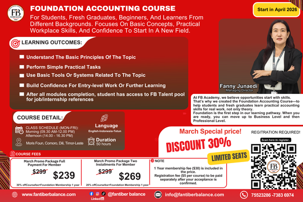 Timor-Leste accounting, finance course and professional training at Fantiber Balance.